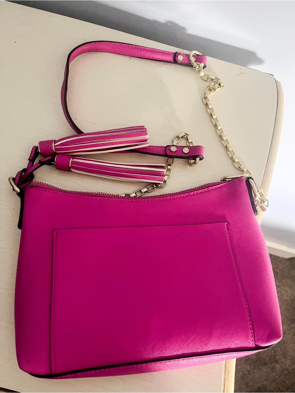 Merona Hot Pink Crossbody Bag with Gold Chain & Tassels